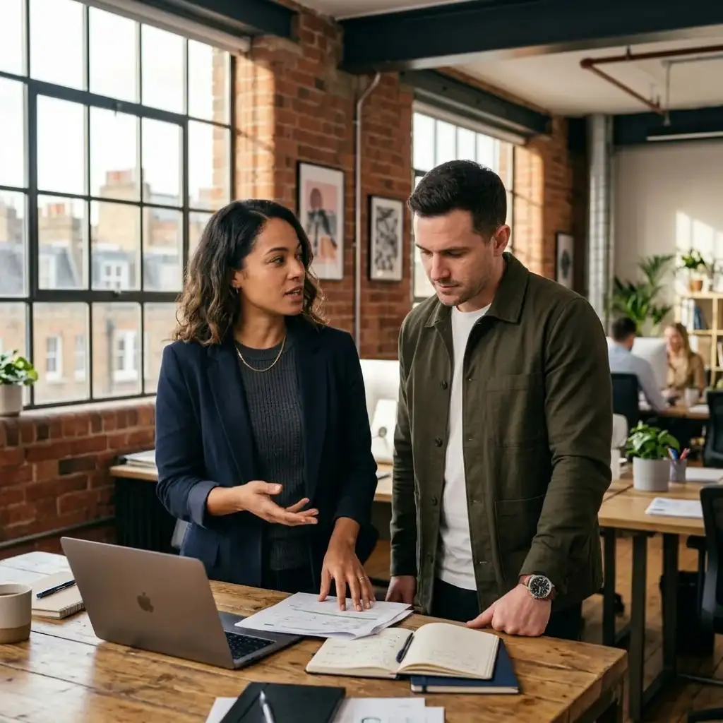 Pinnacle client founders reviewing growth metrics in a modern London office